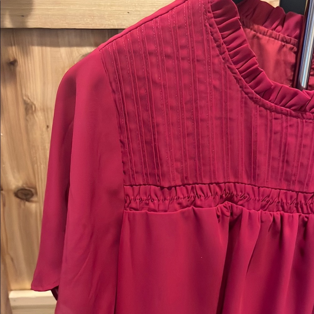 BloomChic Ruby Red Blouse with Pleated Design - Picture 3 of 9